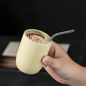 200ml Retro Coarse Pottery Handheld Ceramic Coffee <b>Cup</b> Minimalist Design Solid Color Office Home Use <b>Cup</b> - Product Image 3