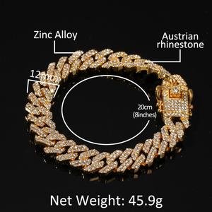 Nuovo 12 millimetri In Lega di Zinco Con Strass Bracciale Ghiacciato Fuori Miami Catena di Collegamento Del Braccialetto Alla Moda Dei Monili di Hiphop Degli Uomini di Commercio All'ingrosso - Product Image 6
