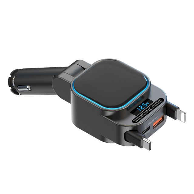 Best Selling 96W Super Fast Car Charger Charging PD Retractable Line and Lightning+QC3.0 and PD Port Car Charger SC07