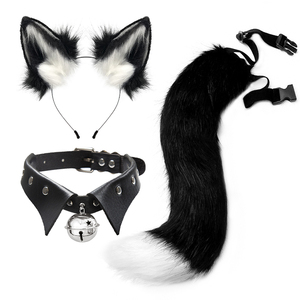 أربطة شعر قطيفة مصنوعة يدوياً مع مجموعة ذيل ربطة أذن على شكل رأس قطة - Product Image 1