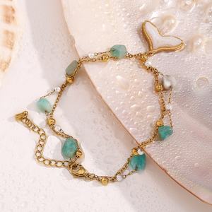 Tobillera de Doble Capa con Diseño de Cola de Ballena en Turquesa, Chapada en Oro de 18k, Joyería de Moda, <span class=keywords><strong>Tobilleras</strong></span> de Acero Inoxidable para Mujer - Product Image 2