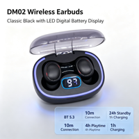 Écouteurs TWS à moule personnalisé V5.3, intra-auriculaires légers, sans fil Type-C, pour le gaming, avec anneau lumineux LED