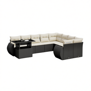 Ensemble de canapés de patio en rotin moderne noir et crème, mobilier d'extérieur pour jardin, 7 places, design contemporain - Product Image 1