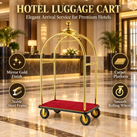 Großhandel Crown Gepäckwagen aus Edelstahl mit roter Teppichplattform, 8 Zoll ultra-leisen Rädern, Spiegelgold – Hotelbedarf