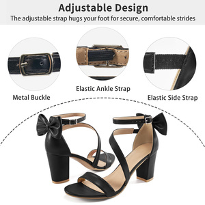 Sandales de mariage confortables pour femmes, été, extérieur, respirantes, talons épais en PU, élégantes, nœud, bout ouvert, bride à la cheville - Product Image 3