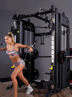 Máquina Smith Comercial, Entrenador Funcional Integrado con Power Rack, Carga por Pin, Polea Doble Ajustable, Lat Pulldown, Remo Bajo para Gimnasio