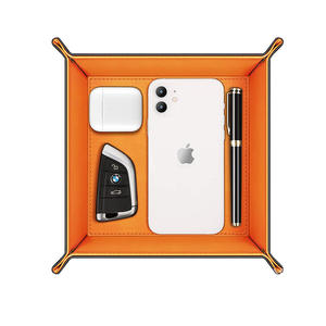 Genuine Leather Valet Tray Desktop <b>Storage</b> Organizer,Premium Leather Catchall <b>Bedside</b> Vanity Tray Nightstand Caddy Holder - Product Image 6