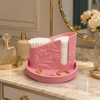 Organisateur de salle de bain 3-en-1 : support pour cotons-tiges et tampons, distributeur de Q-tips, boîte de rangement pour maquillage avec plateau à bijoux