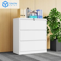 Meubles de bureau, armoire à dossiers mobile minimaliste en acier noir à 3 tiroirs verrouillables latéraux avec roulettes, pour usage commercial