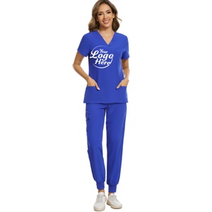 Women's Nurse <b>Scrubs</b> Uniform Set-Knitted 100% Polyester Medical Clothing Top Jogger Pant (V-Neck Cargo Pant) 8 Pockets Straight - Product Image 3