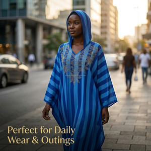Nouvelle <span class=keywords><strong>Robe</strong></span> Ample Rayée pour Femmes Africaines, Tendance et Élégante, avec Strass, Abaya Musulmane Africaine Imprimée à Col en V pour Femmes - Product Image 3