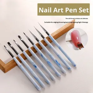Pinceau à ongles rond et plat, en poils synthétiques, pour la décoration des ongles en gel, outil de manucure pour salon de beauté - Product Image 2