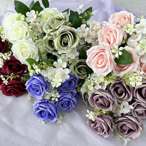 Fleurs artificielles Queyiyi, roses à 9 tiges en soie, décorations de centre de table pour mariage, banquet, décoration de la maison - Product Image 4