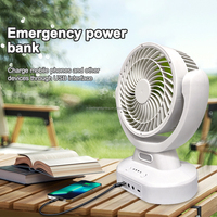 Ventilateur de table rechargeable solaire + AC avec batterie au lithium, 3 vitesses, sortie USB DC, panneau solaire 3,3W et ampoule LED, autonomie 4-10 heures