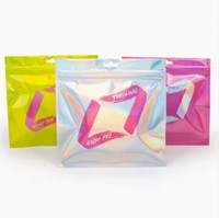 Pochette personnalisée avec logo, fermeture éclair plate laser, holographique brillante, pochette verticale colorée transparente en VMPET MYLAR composite PE, emballage plastique pour portefeuille