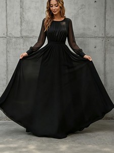 French Elegant Long Sleeved Waist Cinching Solid Color Dress with a New Style and Slimming Long <b>Skirt</b> - Product Image 4