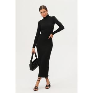 Women's Half Turtleneck <b>Corset</b> Fabric Dress <b>Tight</b> Waist Long Sleeve Regular Fit Daily Wear 135cm Length - Product Image 3