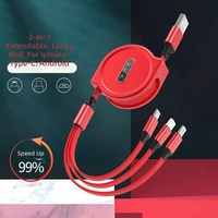 Câble USB rétractable 3-en-1 de haute qualité avec logo personnalisé, charge rapide Micro Type-C pour appareil photo et téléphones mobiles