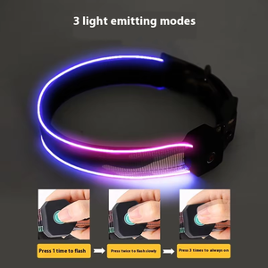Venta al por mayor de collares de poliéster ajustables para perros y mascotas con luces LED, collar intermitente luminoso seguro, patrón de impresión de brillo nocturno - Product Image 6