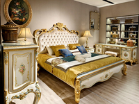 طقم غرفة نوم فاخر على الطراز الأوروبي من يبس LD-2207-2105، سرير بطول مترين مع نقوش زهرية مرسومة يدويًا باللونين الأبيض والأزرق، أثاث منزلي
