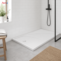 Base de douche en surface solide de qualité commerciale pour projets hôteliers professionnels, bac en résine blanche, approvisionnement en gros sur mesure