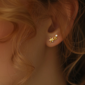 CANNER Spring 925 Silver Flower <b>Stud</b> <b>Earrings</b> Korean Exquisite Asymmetrical Gold Plated Small Zircon <b>Earrings</b> for <b>Girls</b> - Product Image 2