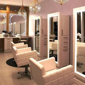 新しいデザインのサロン家具モダンな理髪店の椅子タンサロンチェアミラーステーション