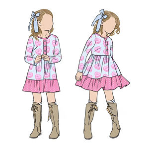 Vestido Clásico Personalizado con Estampados, Manga Larga y Falda Corta para Niñas, Vestido Hermoso de Primavera/Verano - Product Image 3