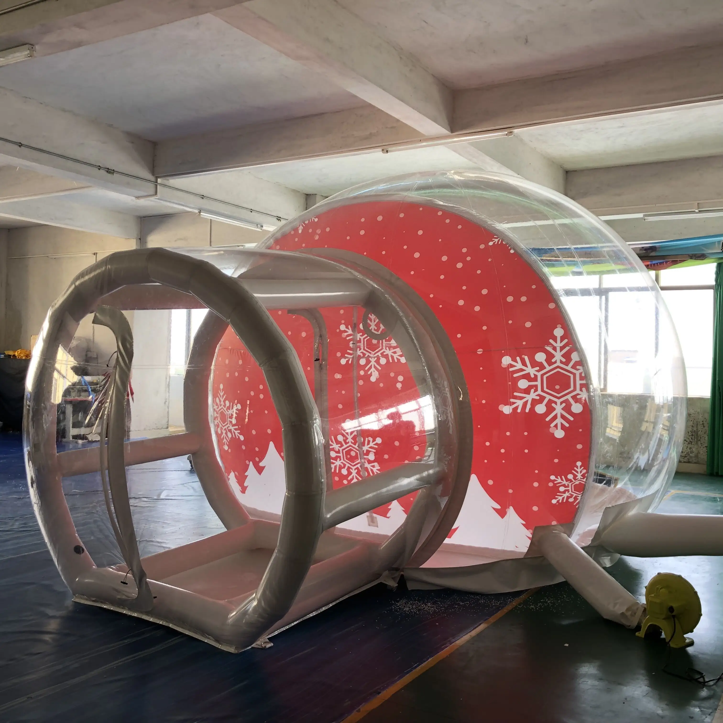 Tamanho humano com porta do túnel inflável neve globo foto cabine com sopro neve