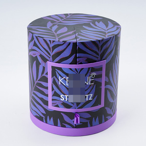 Boîte d'emballage ronde à double ouverture pour cosmétiques et soins de la peau, avec imprimé feuilles tropicales violettes, pour emballage de produits de soin corporel - Product Image 6
