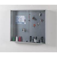 Expositor de pared colgante de 95x85cm, gris claro, con puertas perforadas con cerradura para llaves, teléfonos y artículos pequeños