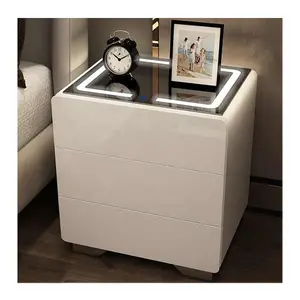 Bedside Tables Mirrored Nightstand Bedside Table Cheap Wooden with Led Light Smart Multi-functional Modern Home Furniture Gi