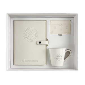 Custom Corporate Gift Box Set Debossed PU Leather Notebook Mug Card Holder Luxury Business Souvenir Gift Set