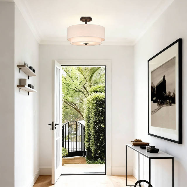 ETL US Free Shipping Modern Hallway Bedroom Round Drum Suspended Chandelier Semi Flush Mount Ceiling Light for Home
