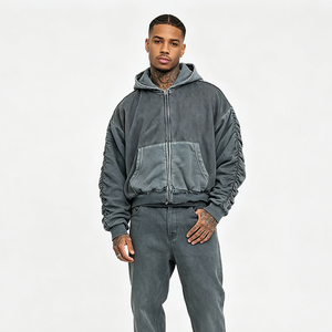 <span class=keywords><strong>Felpa</strong></span> <span class=keywords><strong>con</strong></span> <span class=keywords><strong>Cappuccio</strong></span> Unisex Oversize Personalizzata <span class=keywords><strong>con</strong></span> Patch in Rete, Nappe e Cerniera Metallica, Blu Grigio Lavato, Stile Streetwear - Product Image 1