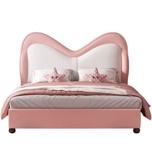 Lit de princesse pour enfants, rose, rembourré, design cartoon, luxe, moderne, en bois, pour adolescentes - Product Image 3