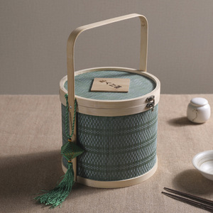 Bamboo <b>Woven</b> <b>Basket</b> Green Lid Handle Storage Container For Tea Or Gifts - Product Image 2