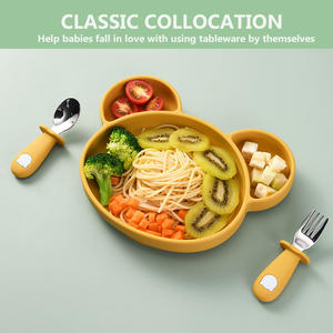 Set di alimentazione per bambini in Silicone a forma di Panda di alta qualità, Kit forchetta e cucchiaio in acciaio inossidabile sicuro per mangiare il microonde sicuro - Product Image 6