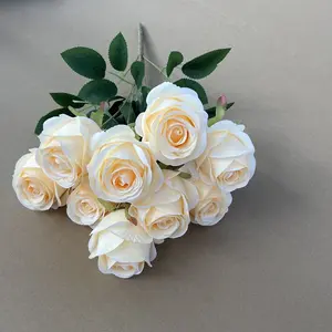 गर्म बिक्री कृत्रिम फूल 9 सिर गुलाब गुलाब झाड़ियों घरेलू सजावट के लिए कृत्रिम फूल