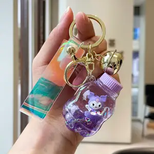 Lilangda Free Sample Cute Pvc Doll Acrylic Fidget Shaker Glitter Encapsulated Floating Filled Oil Water Liquid Keychain Keyring