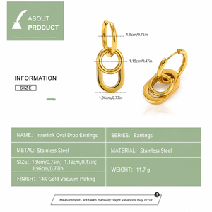 Pendientes de Aro con Eslabones Ovalados de Acero Inoxidable con Baño de Oro de 14K al Vacío - Product Image 2