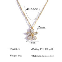 Collier en acier inoxydable de mode exquise avec fleur en zircon, pendentif plaqué or 18 carats pour femmes