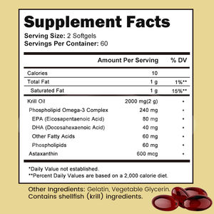 Özel etiket takviyeleri lal kırmızı kril yağı yumuşak kapsüller 2000mg omega 3 6 9 balık yağı antarktika Krill yağı Softgel - Product Image 2