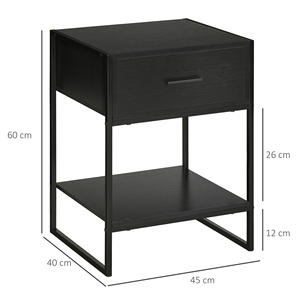 HOMCOM Juego de 2 Mesitas de Noche Modernas con Cajón y Estante Abierto para Dormitorio y Sala de Estar, en MDF y Acero, 45x40x60cm, Negro - Product Image 3
