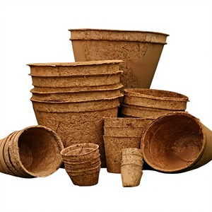 Pots à fleurs en fibre de coco biodégradables et écologiques avec trou de drainage pour jardin et usage intérieur, design carré minimaliste, non enduits - Product Image 1
