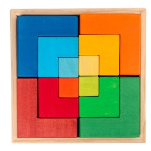 Jouets éducatifs pour enfants en bois massif, jouets d'éveil, blocs de construction en bois trapézoïdaux de couleur arc-en-ciel en chêne - Product Image 5