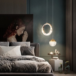 โคมไฟแขวนข้างเตียงขนาดเล็กสไตล์หรูหราทันสมัย โคมไฟติดผนังทรงกลมขนาดกลางสำหรับห้องนอน - Product Image 1