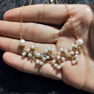 Hot Selling Quality Hand Made Gold Plated Wired Natural White Pearl Pendant Freshwater Pearls Chain Necklaces Jewelry Design