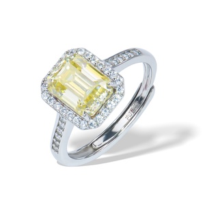 Vente en gros de bijoux fins en argent sterling 925, jaune citron, émeraude de 2 carats, 6*8 mm, moissanite, diamant, taille réglable, bague de mariage - Product Image 1