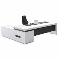 Bureau de direction en forme de L avec armoire, chêne naturel et blanc, moderne, écologique, ensemble de bureau pour PDG, certifié CE, garantie 5 ans
